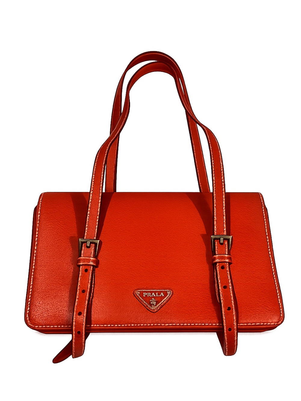 Prada Orange Double-Strap Leather Shoulder Bag - Vintage - Picture 2 of 13